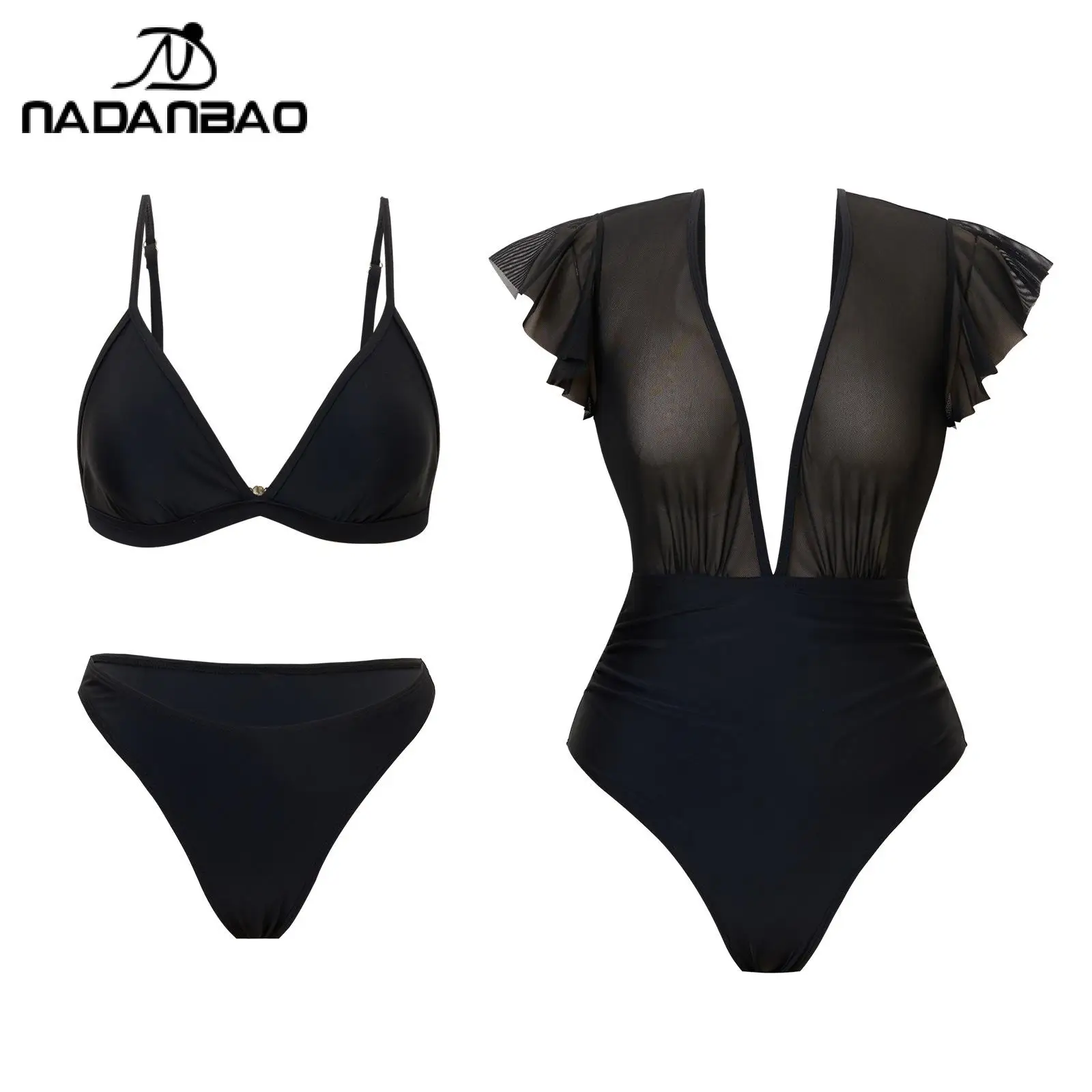 Nadanbao Costumi da bagno solidi 3 pezzi Bikini diviso Costume intero Set Costume da bagno avvolgente a vita alta Costumi da bagno Costume da bagno casual da spiaggia