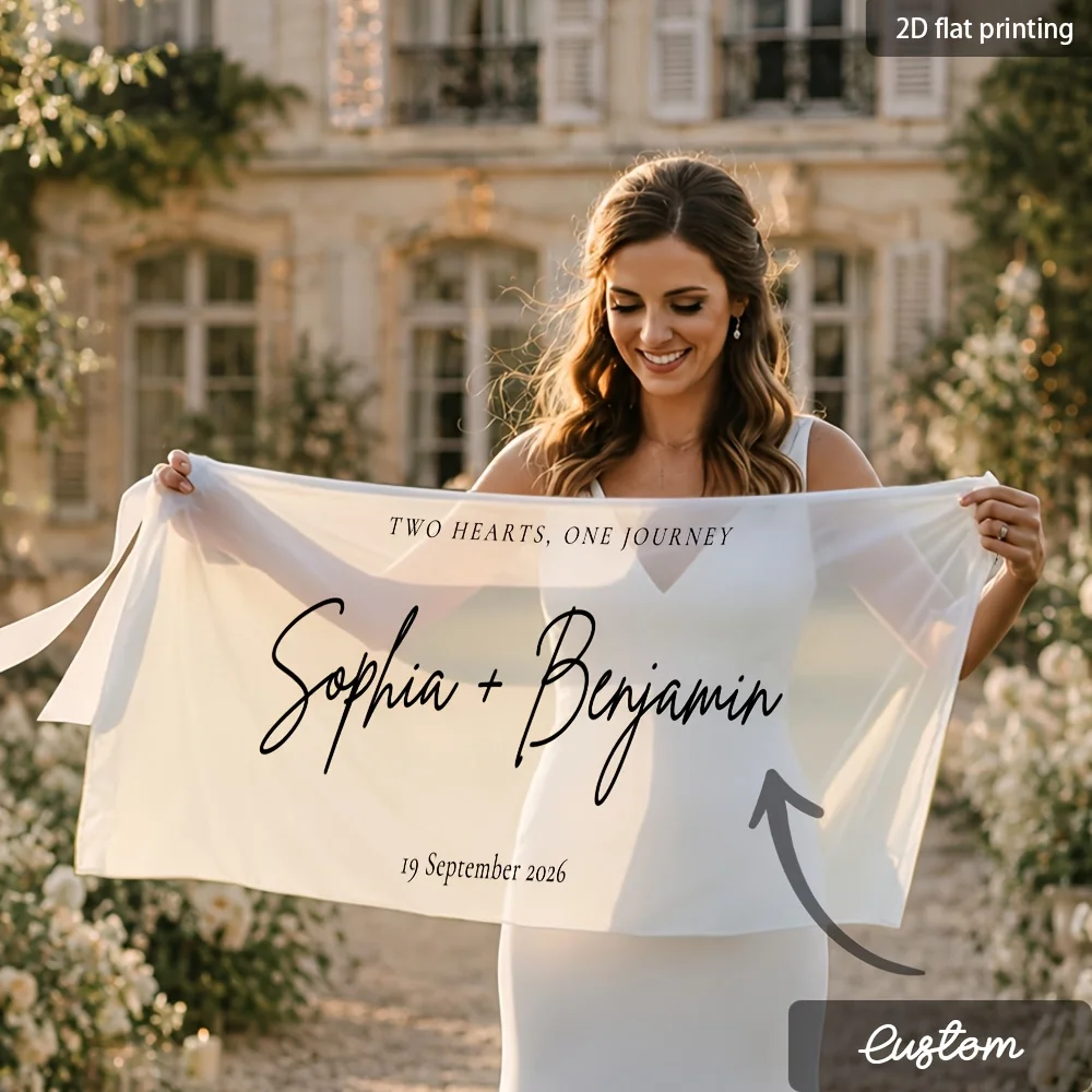 Customization Wedding Handheld Transparent Banner - Personalized Name/Date with Ribbon Decoration, for Birthday, Wedding, Party
