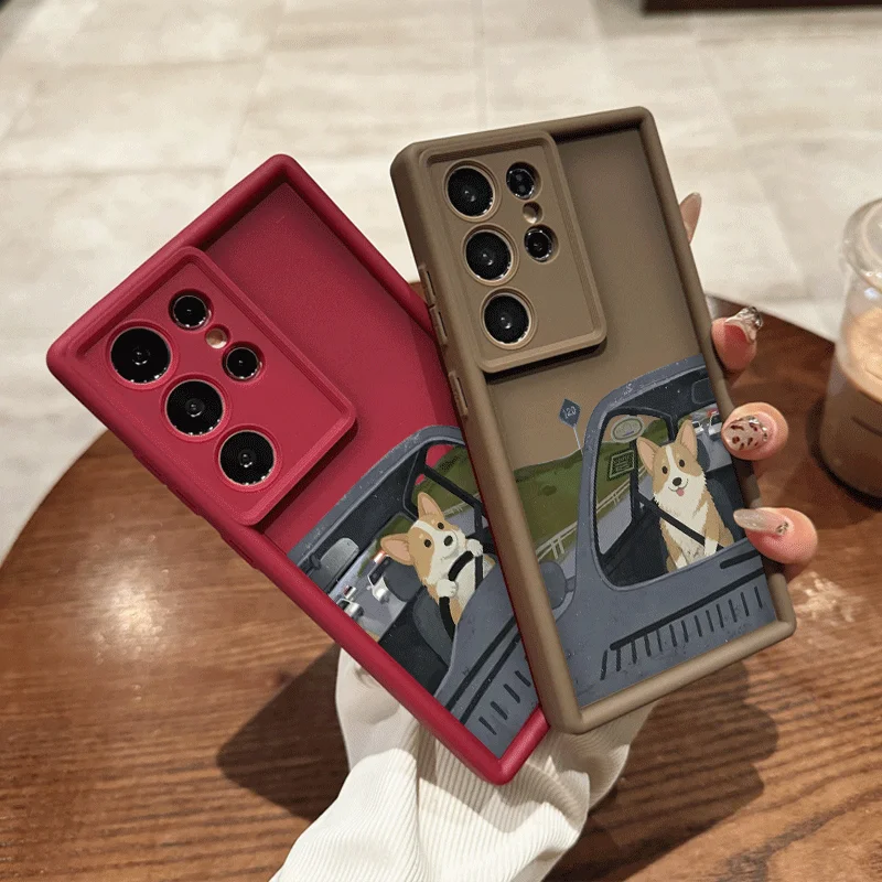 Creative Funny Driving Dog Couple Printed Phone Case for Samsung Galaxy A57 A56 A55 A54 A53 A52 A36 A51 A16 A14 Cute Soft Covers