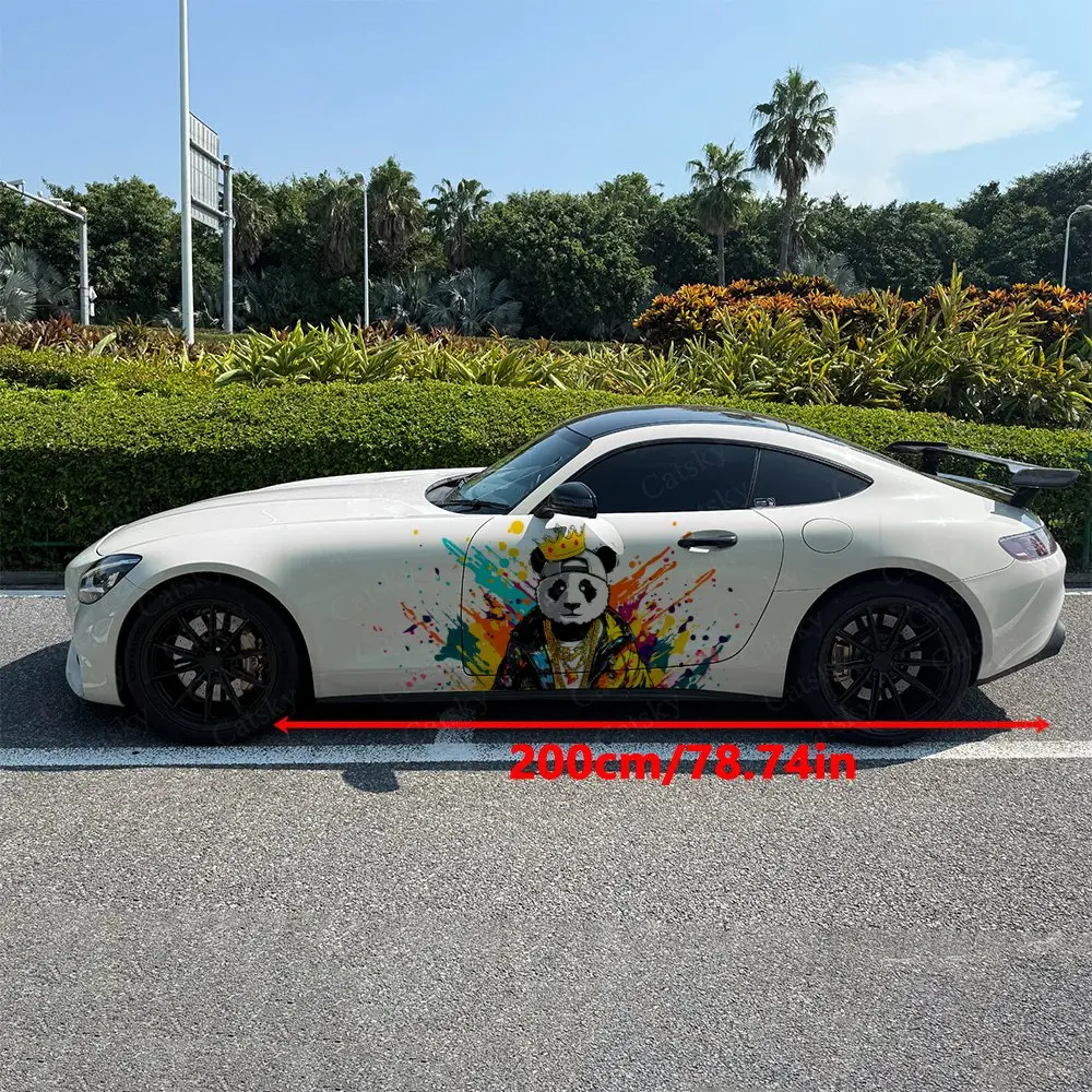 2pcs Street Style Panda Pattern Stickers Car Body Door Side Two Fashionable Stickers Two Decorations Car Vinyl Wraps