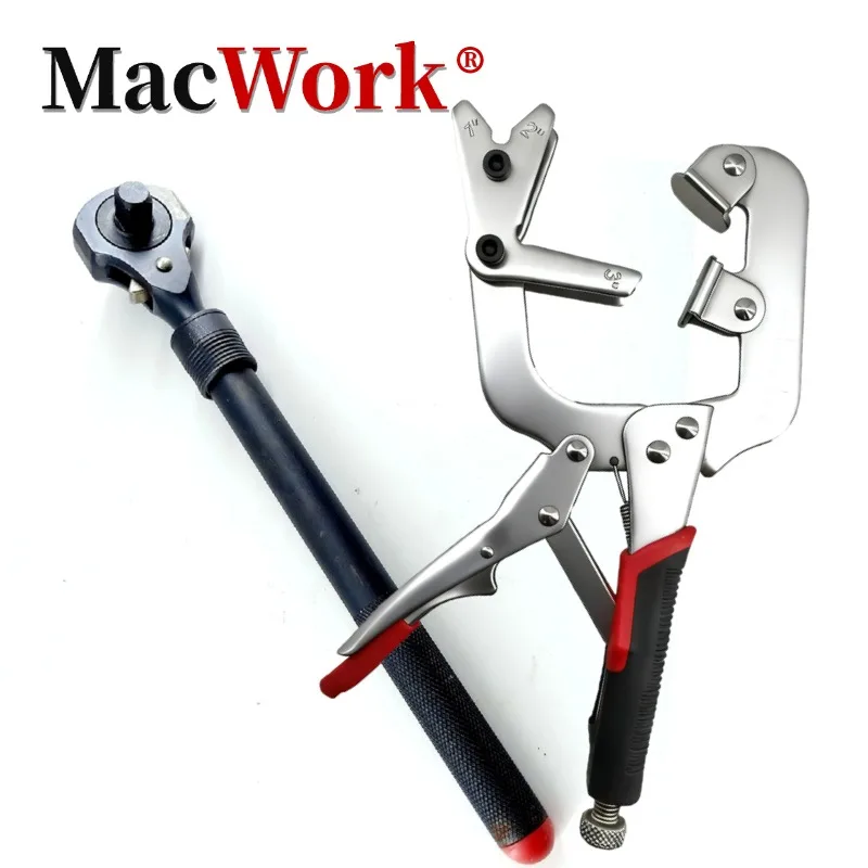 

Набор из 2 зажимных ключей для труб и 2 гаечных ключей с трещоткой 1/2" и 3/8" с телескопической рукояткой и двойной головкой, в комплекте с молотком