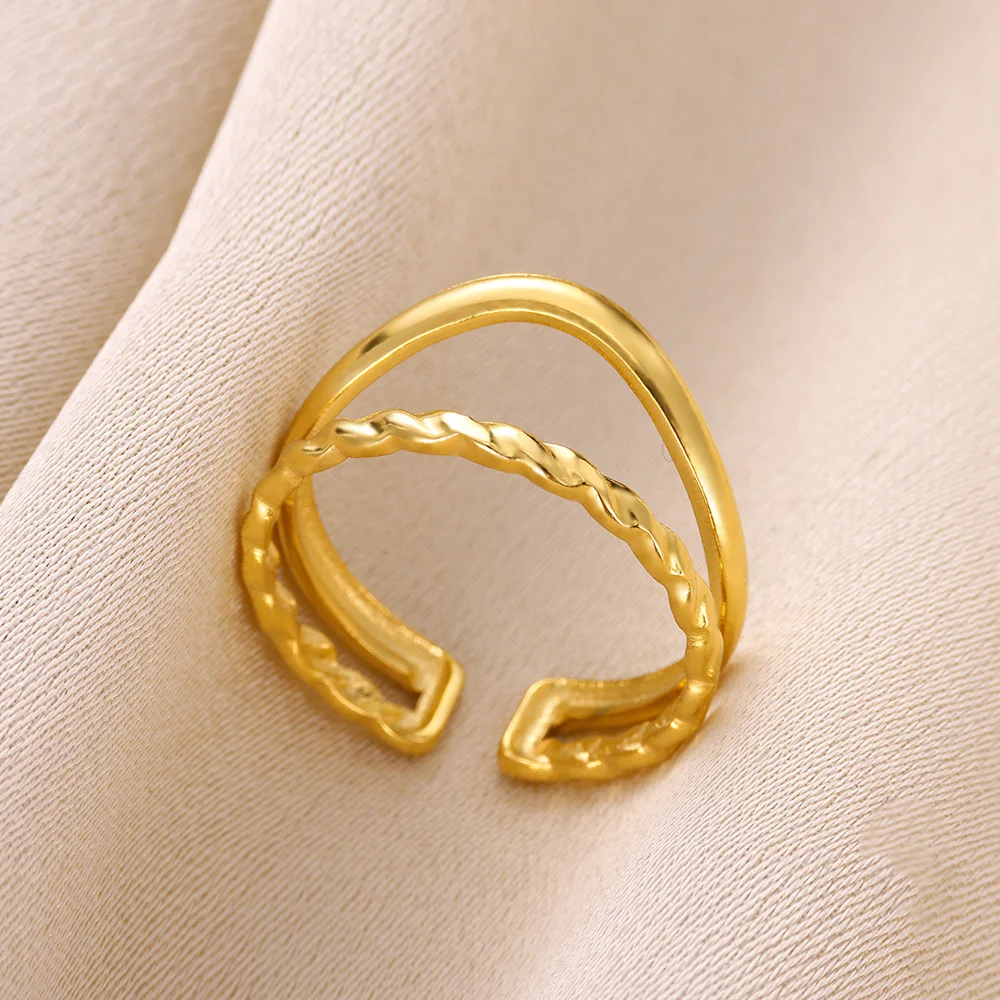 Twee Lagen Roestvrijstalen Vingerring Geometrische Ringen Voor Vrouwen Verstelbare Stapelbare Midi Ring Band Party Cadeau Sieraden