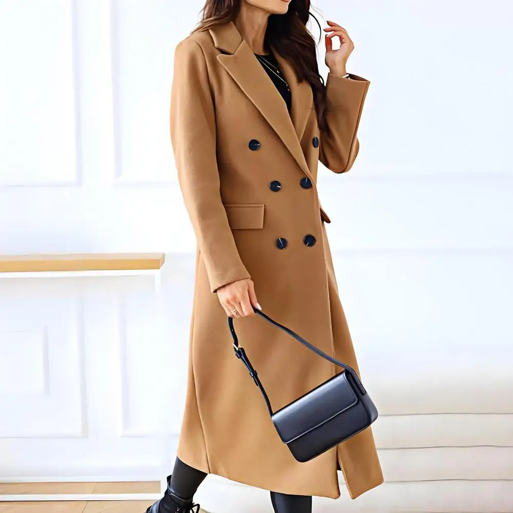 Lapel Button Women Wool Blends Coat Autumn And Winter Women's Double Breasted Long Sleeved Lapel Button Down Woolen Coat 2025