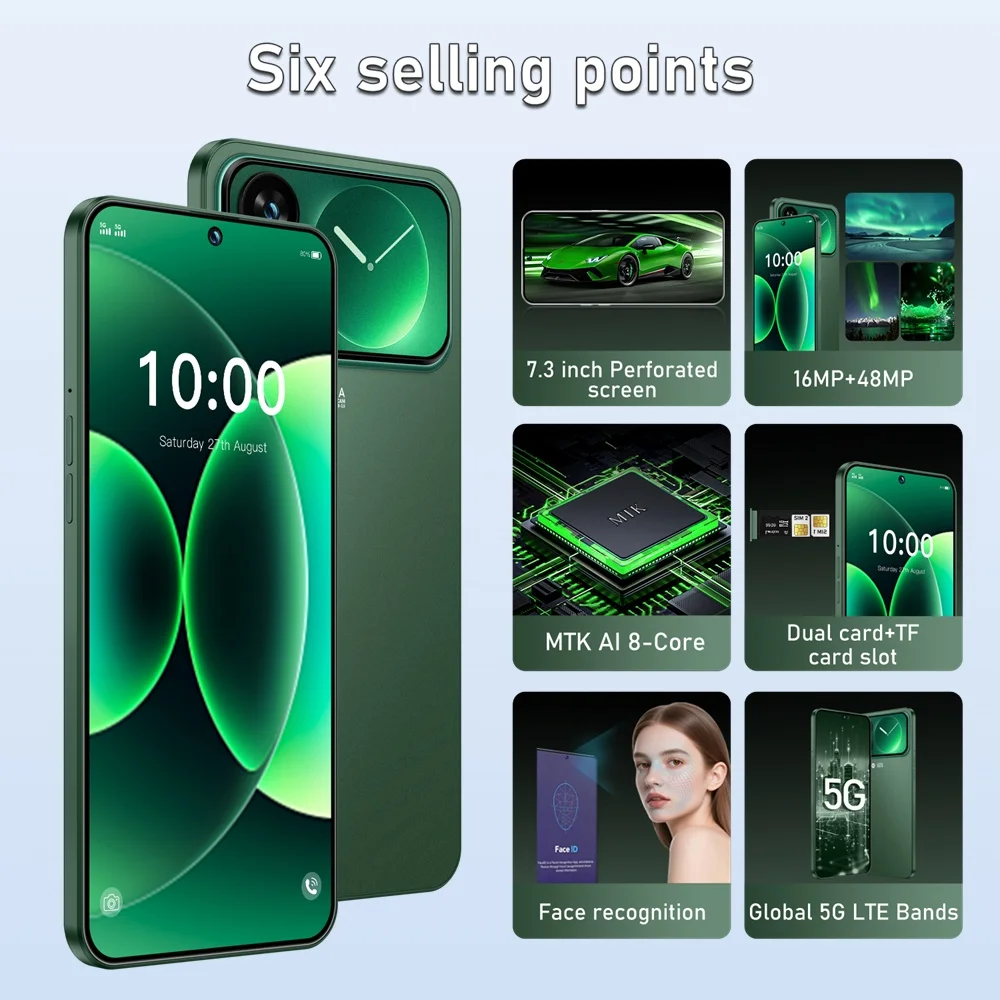 K-Touch Smartphone 5G For M18 Pro Max Smart Mobile Phones 7.3 Inch HD Full Display Cheap Cell Phone Android 22G+2TB Unlocked 7800mAh Battery 4G 5G Dual Sim Card 48MP+16MP Camera Face Recognition