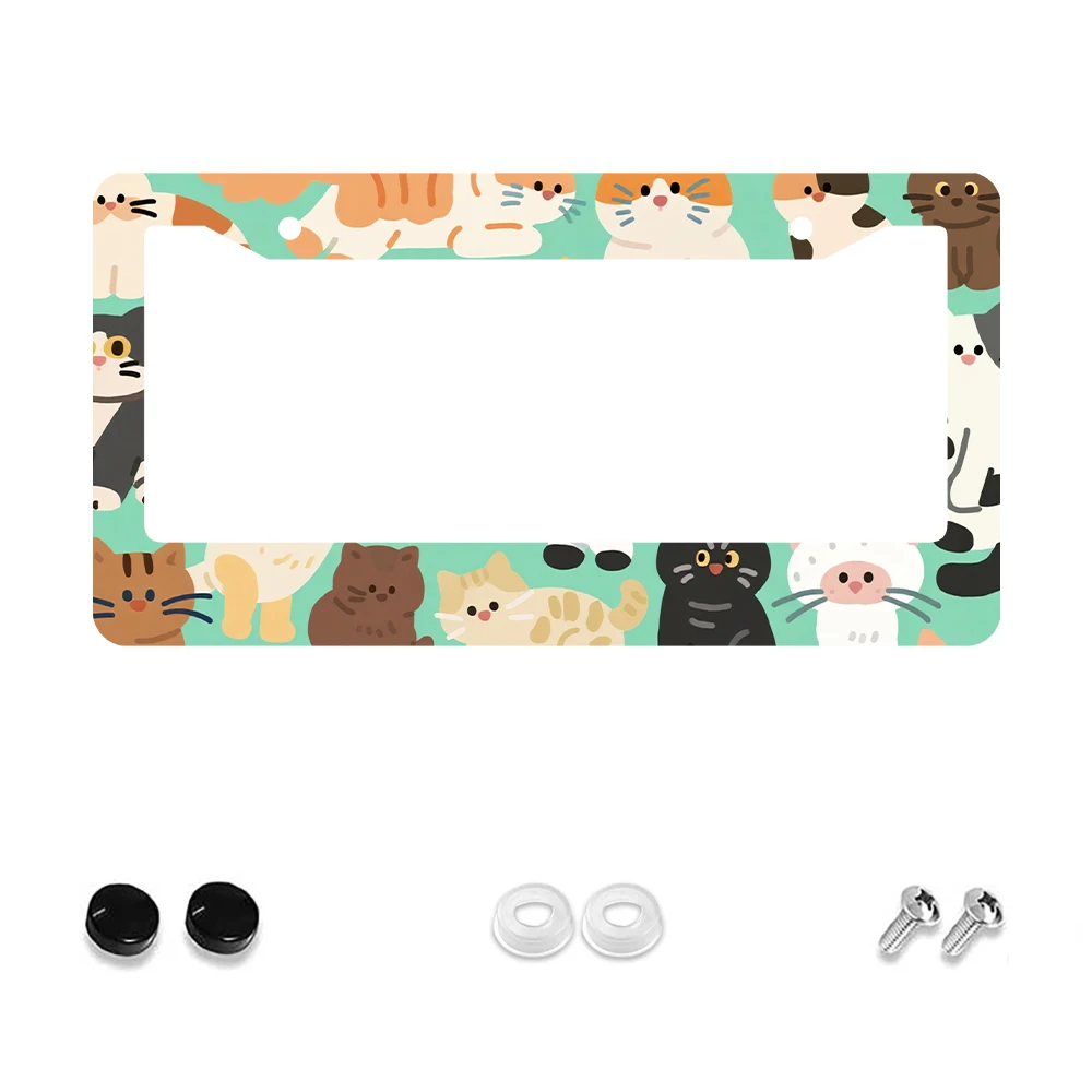 

1 шт. Рамка номерного знака с разноцветным рисунком кота, 2 отверстия, алюминиевый материал, 6x12 дюймов, с набором винтов, забавный мультяшный декор для автомобиля