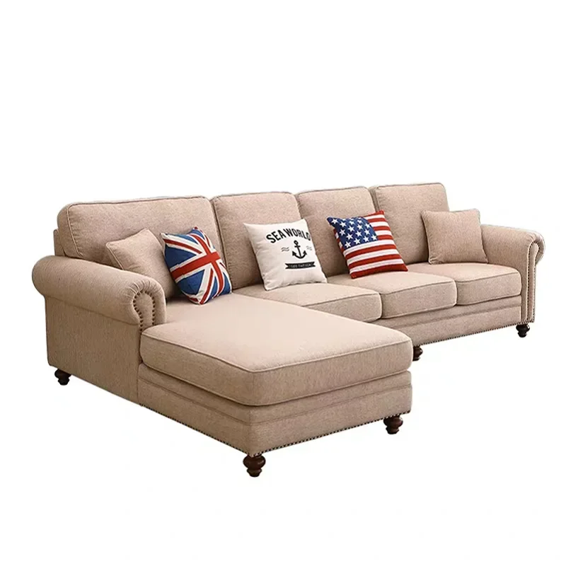 Simple American sofa removable and washable corner L-shaped recliner living room furniture fabric cotton and linen/technology
