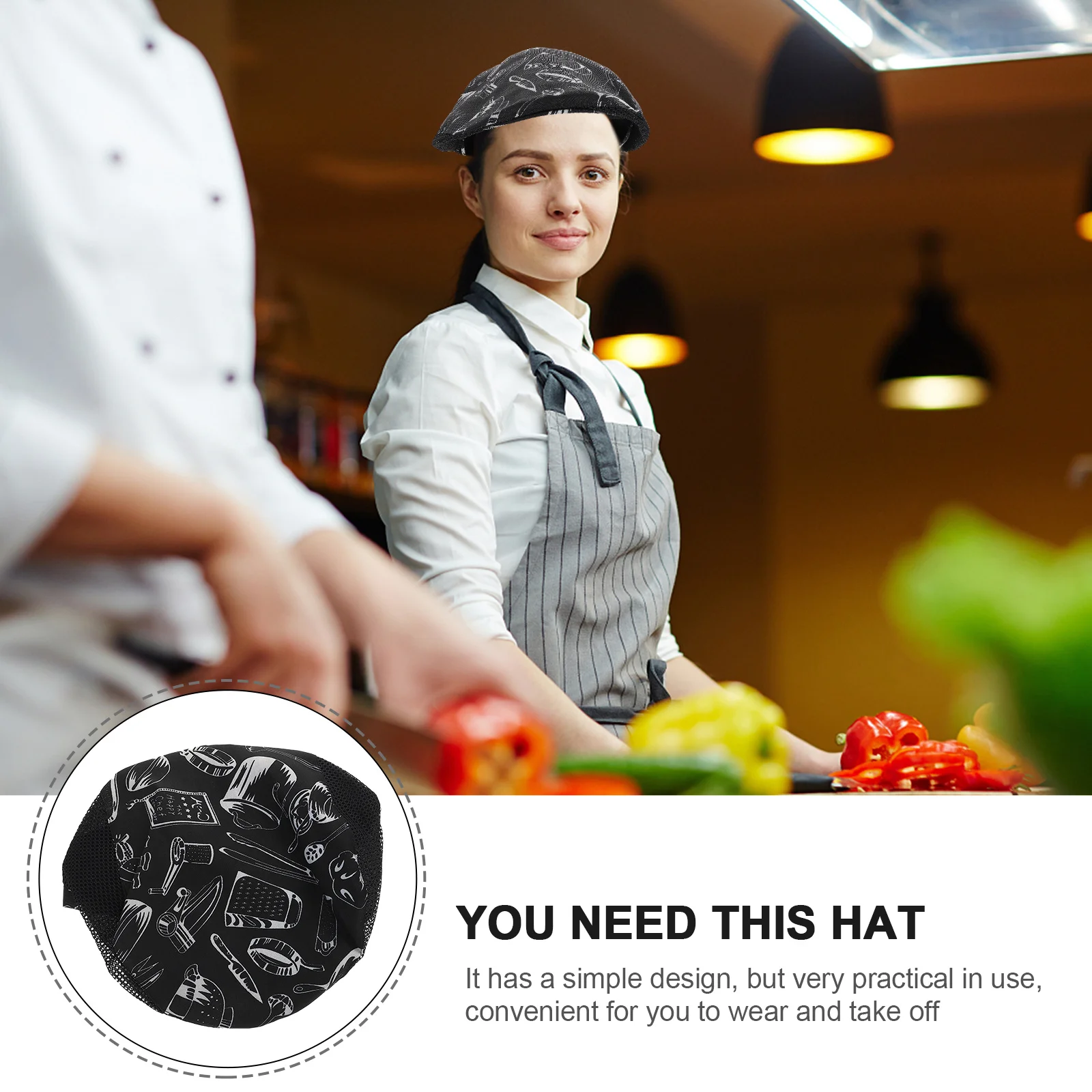 Béret de Chef en coton unisexe, 2 pièces, chapeau de travail de cuisine, uniforme de Restaurant Durable pour cuisiniers, serveurs, vêtements de cuisine