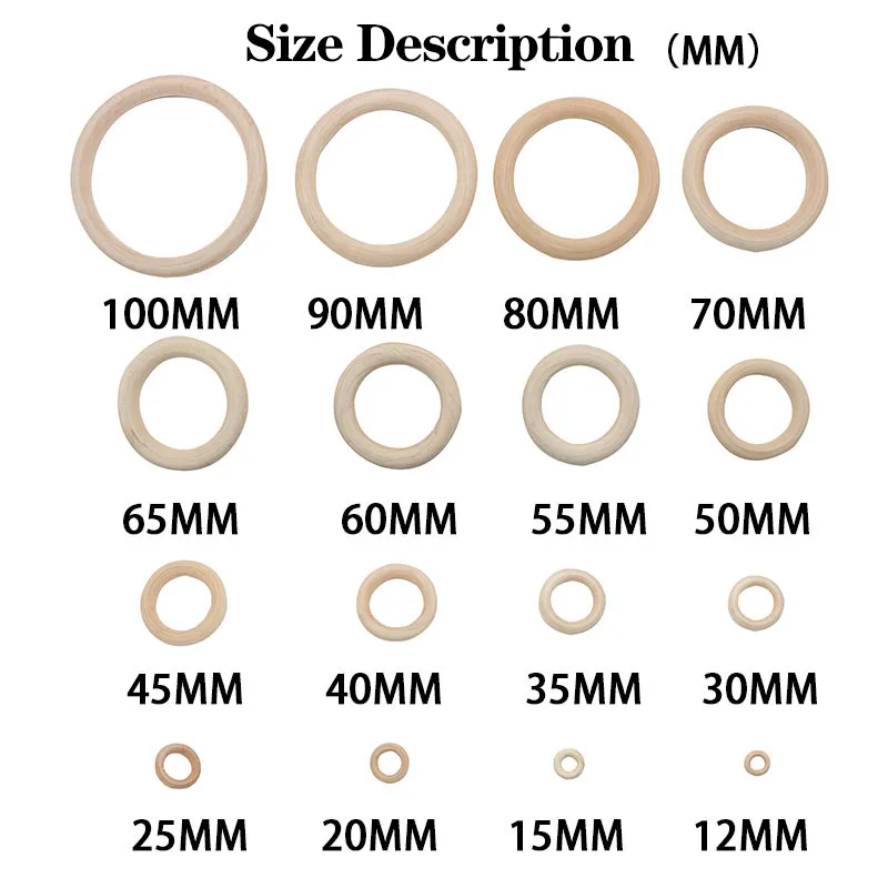 15-150mm Natural Solid Wooden Rings Wedding DIY Crafts Macrame Rope Handmade Pendant Accessories Wood Hoop Kids Teeth Supplies