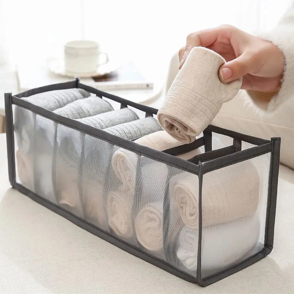Mesh Organizer Box Drawer Divider Storage For Underwear Socks Bra Closet Wardrobe Clothes Container Foldable Sorting Tray