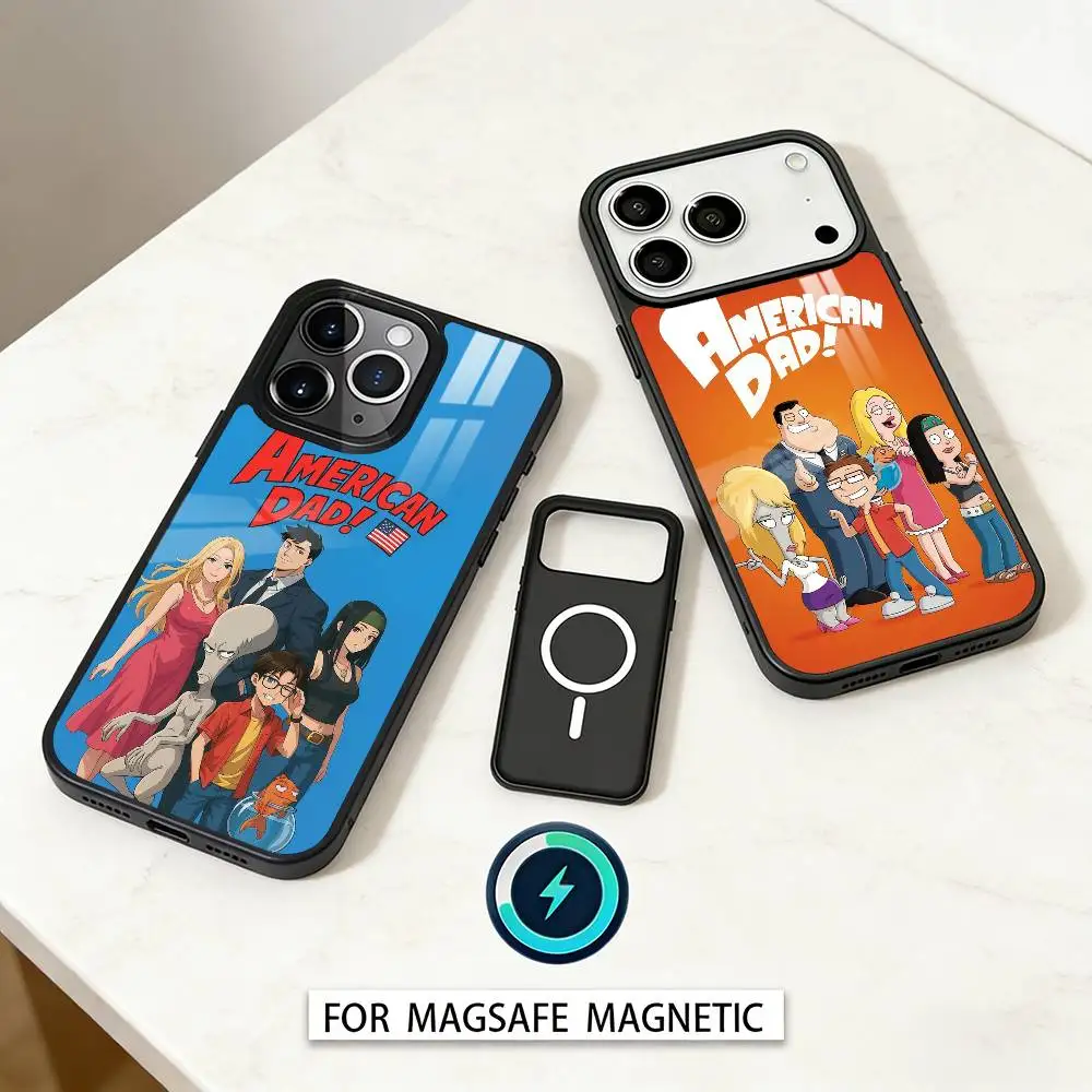 Comedy Cartoon A-American Dad Phone Case For iPhone17,16,15,14,13,12,Pro,Max,Magnetic For Magsafe Wireless Charging