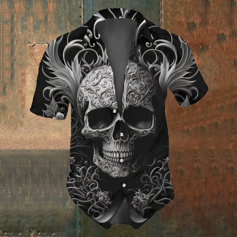 

Black Skull Shirts Men Punk Skeleton shirt Street fashion short sleeve 3D Print T shirt Vintage Gothic Mens Clothing Summer Top