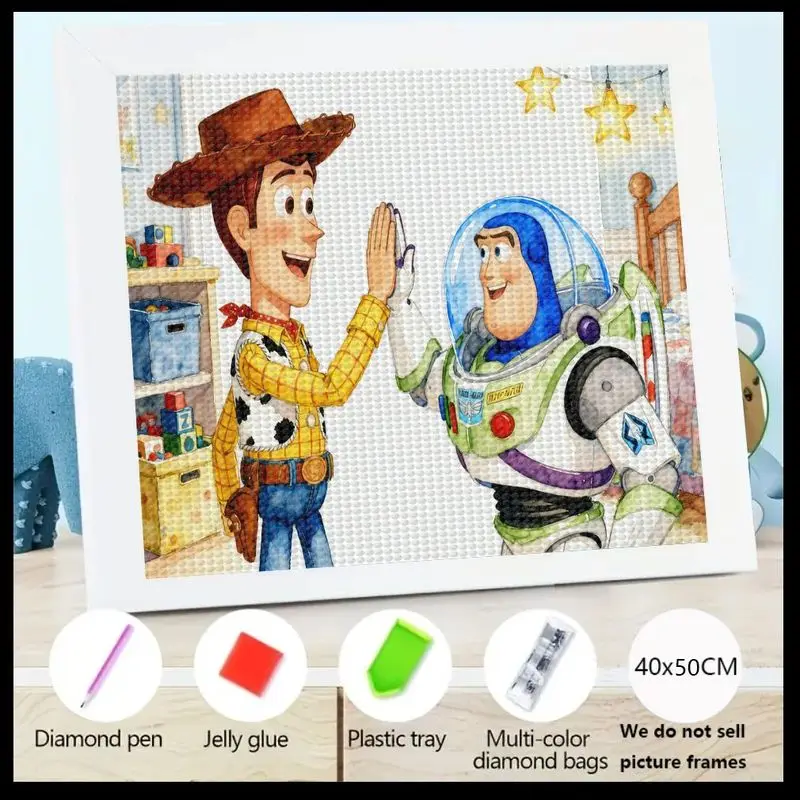 

1PC 5D Full Drill Diamond Painting Kit, DIY Toy Story Woody & Buzz Lightyear Cartoon Art, Cute Kids & Adults Rhinestone Gem Embr