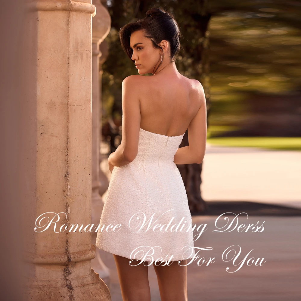 Classic Beading Short Strapless A-Line Wedding Dress Women 2026 Sleeveless Open Back Party Dress Vestidos De Novia Customized