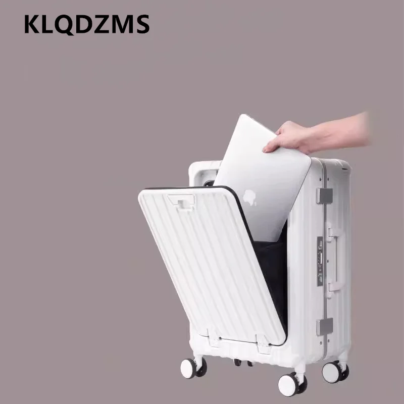 KLQDZMS Luggage Travel Bag Front Opening Laptop Boarding Case USB Charging Trolley Case 20 Inch Universal Wheel Suitcase