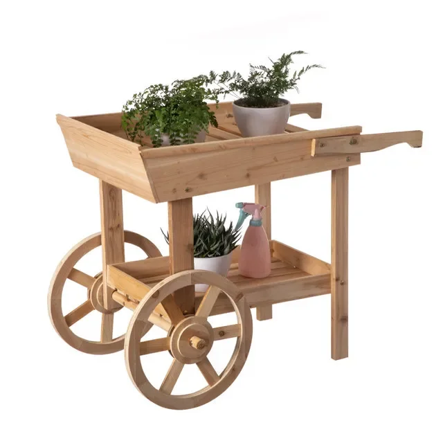 Country Solid Wood Cart for Garden Adjustable Feet Easy Installation Non-Slip Feet Smooth Surface Space Saving Easy Assembly