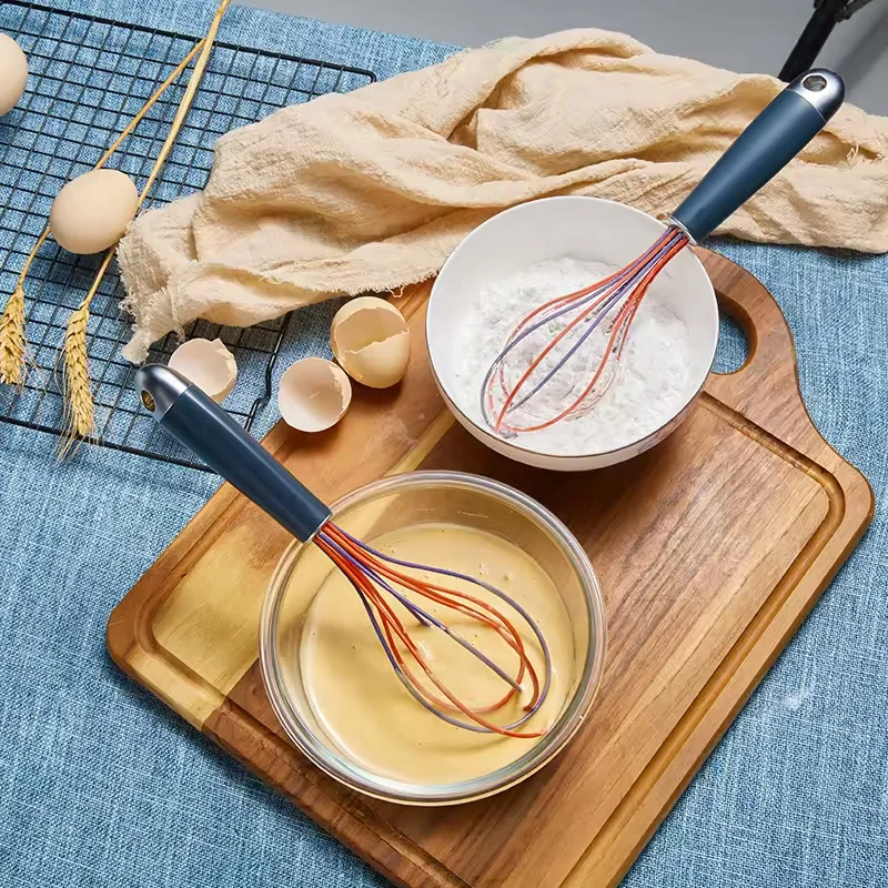 Silicone Egg Whisk Egg Beater Pastry Blender Pancake Batter Mixer Milk Stirrer Cream Puddler Cream Whipper in Plastic Handle