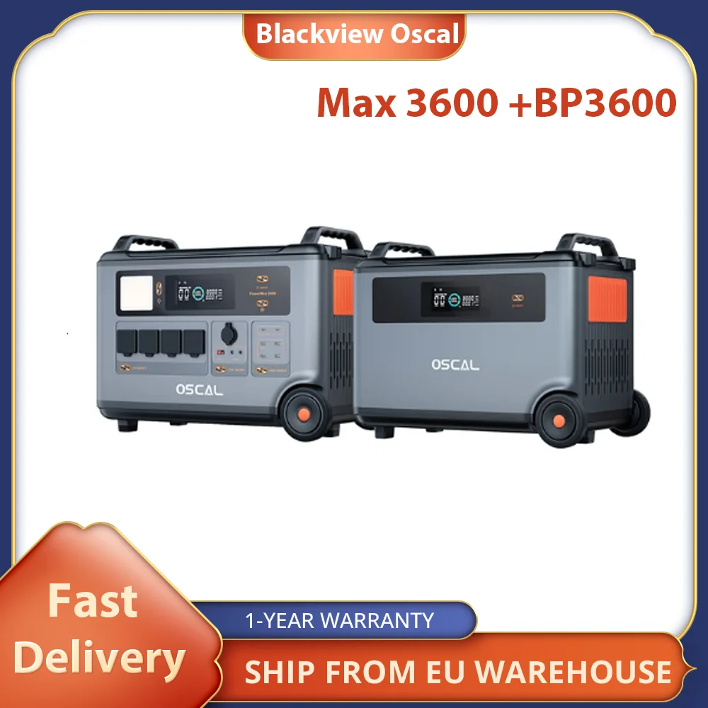 Blackview Oscal PowerMax 3600 Rugged Power Station + Oscal BP3600 3600Wh Extra Battery Pack, 3600Wh to 57600Wh LiFePO4 Battery