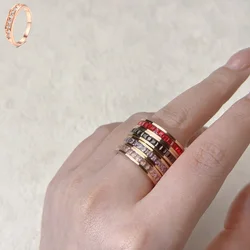 Thin Iced Out Zircon Rings for Women Men Titanium Steel Ring With Crystal Gold Color Classic Office Accessories Jewelry KBR190