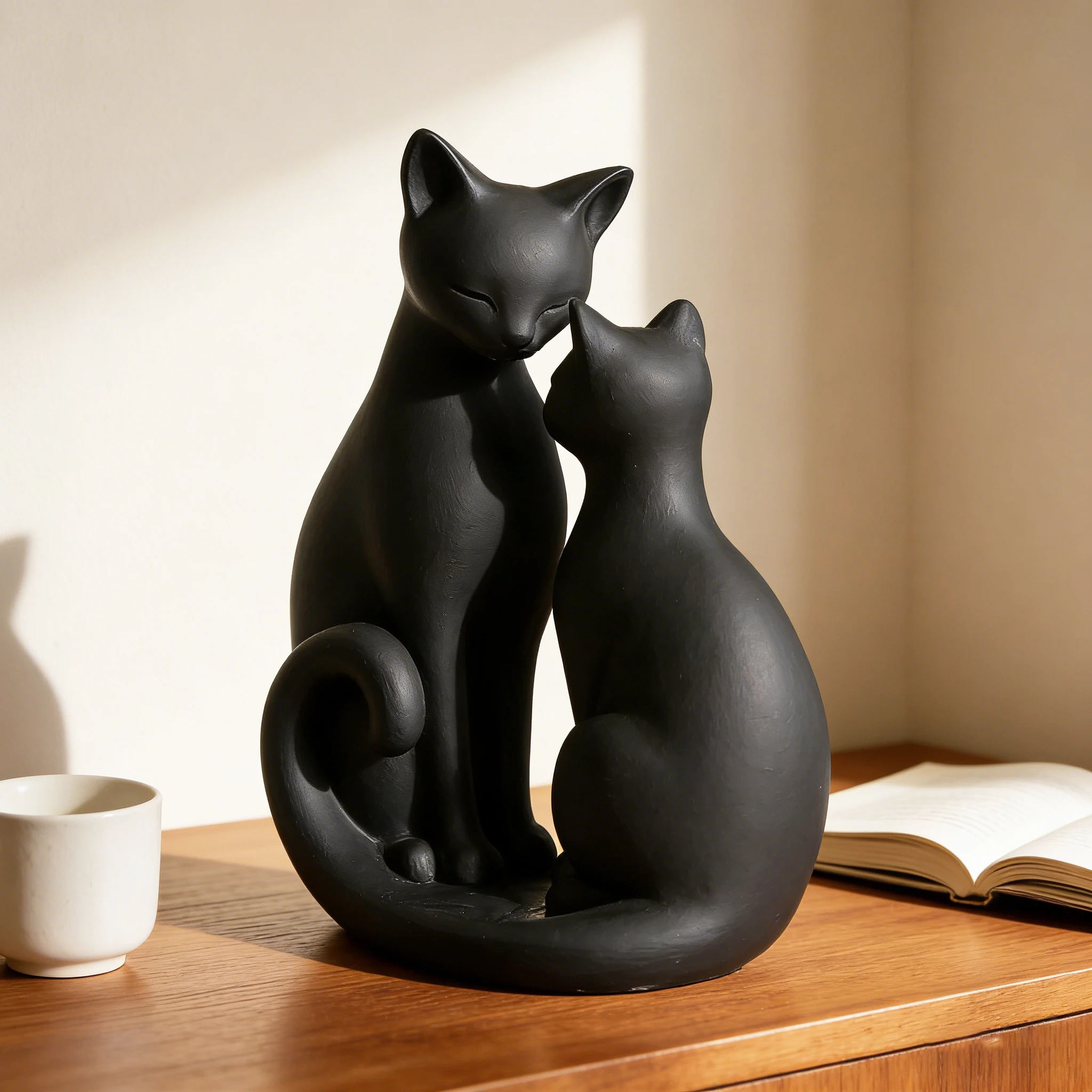 Grenzüberschreitende dunkle Doppelkatzen-Kuschelfigur für Retro-Desktop-Dekoration im Heilstil, Szenario