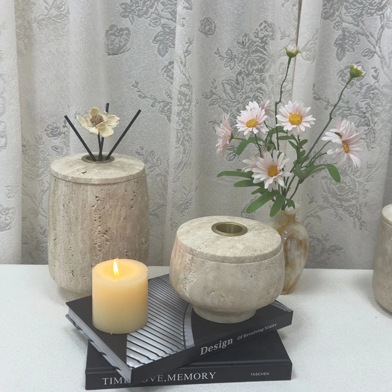 New Wabi Sabi Ivory Travertine Aroma Diffuser, Designer Scented Burner, Candle Holder Decor for Living Room, Study & Bedroom