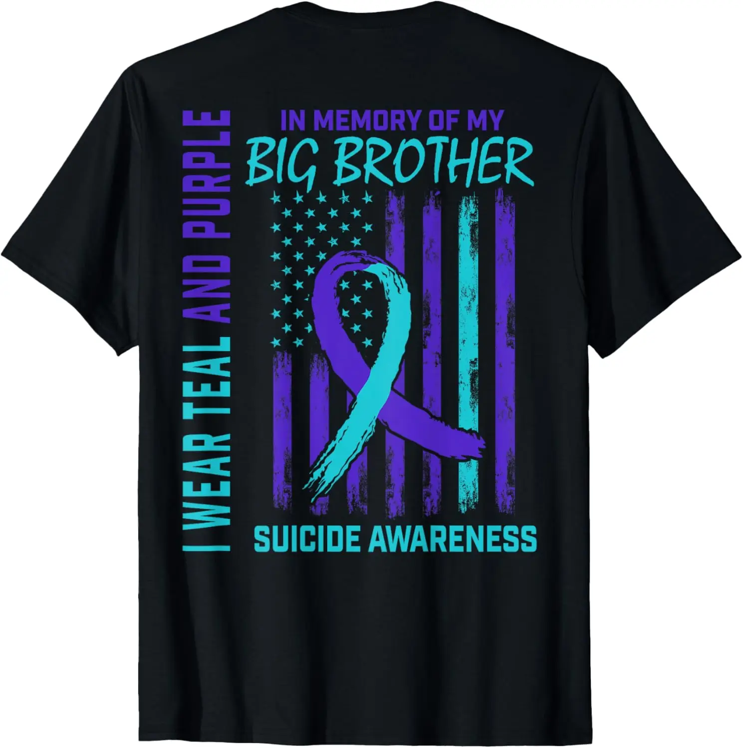 Blauwgroen paars zelfmoord bewustzijn vlag grote broer rug print T-shirt