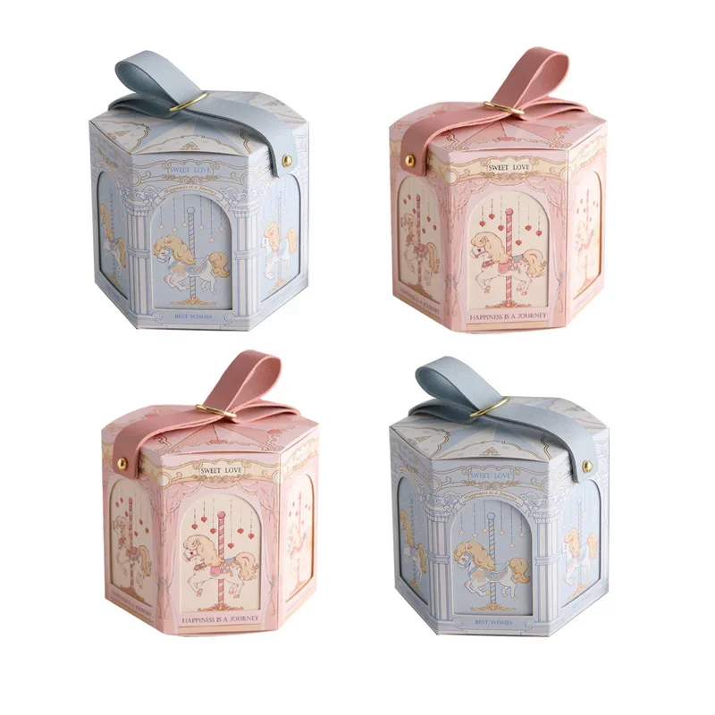 10pcs Gift Box Packaging Baby Shower Kids Birthday Favors Snack Food Candy Cookies Boxes Blue Pink Carousel Bride Party Supplies view 5