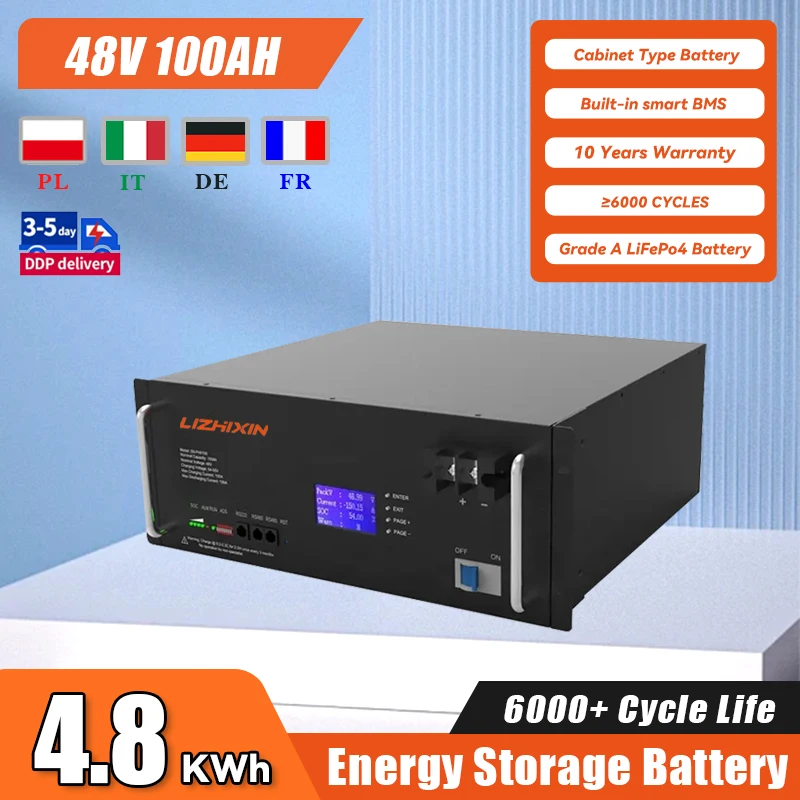 48V 100ah Rack Mount Solar Battery10kwh 15kwh 20kwh LiFePO4 51.2V 200ah 300ah Lithium Ion Battery