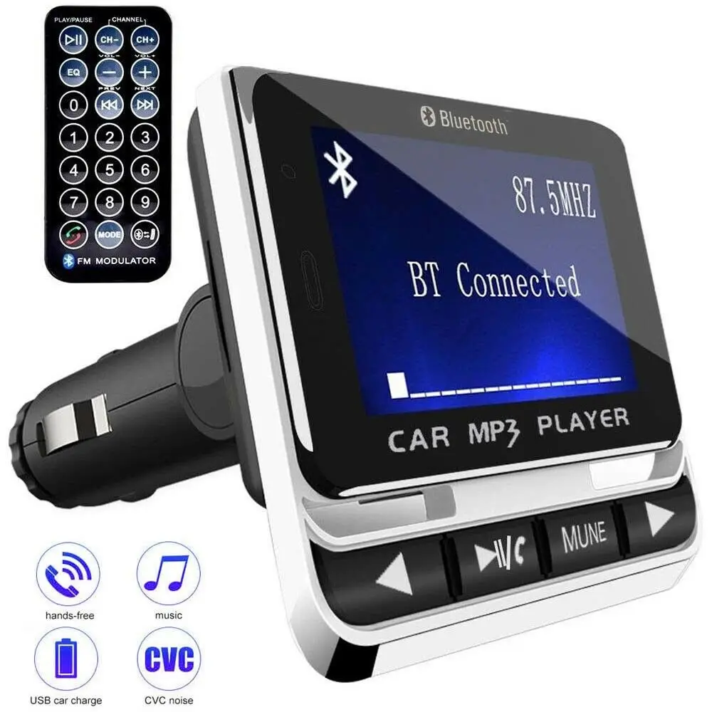 

FM 12B 1.44 Inch LCD Car MP3 Player Handsfree Bluetooth-compatible FM Transmitter Radio Adapter USB Car Charger Remote Control