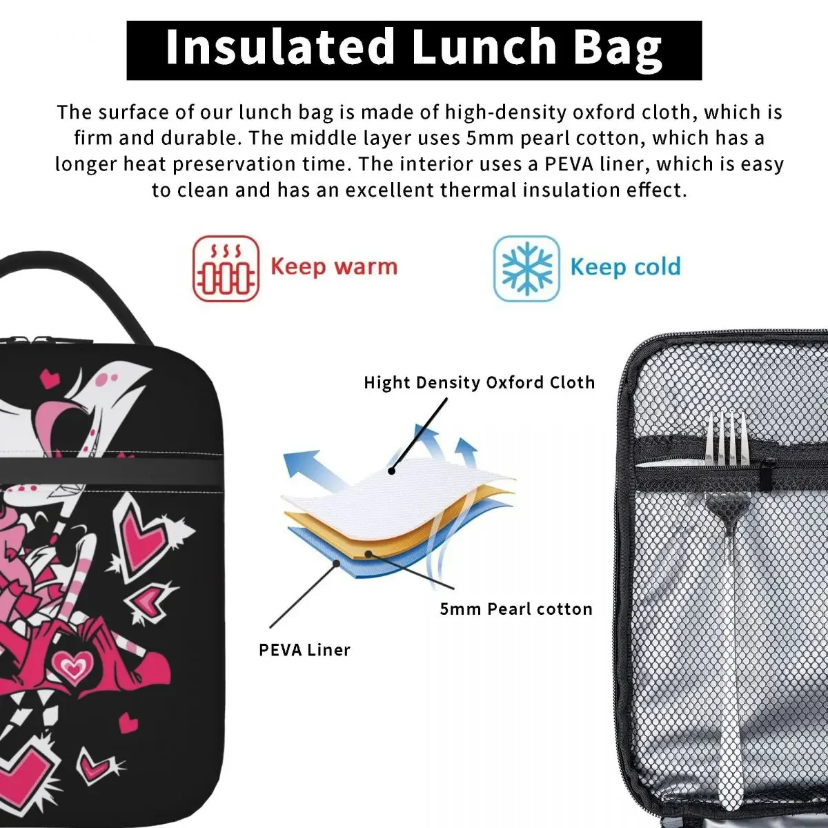 Hazbins Hotels Cute Fat Nuggets Insulated Lunch Bags Large Lunch Container Thermal Bag Tote Lunch Box Office Picnic Men Women