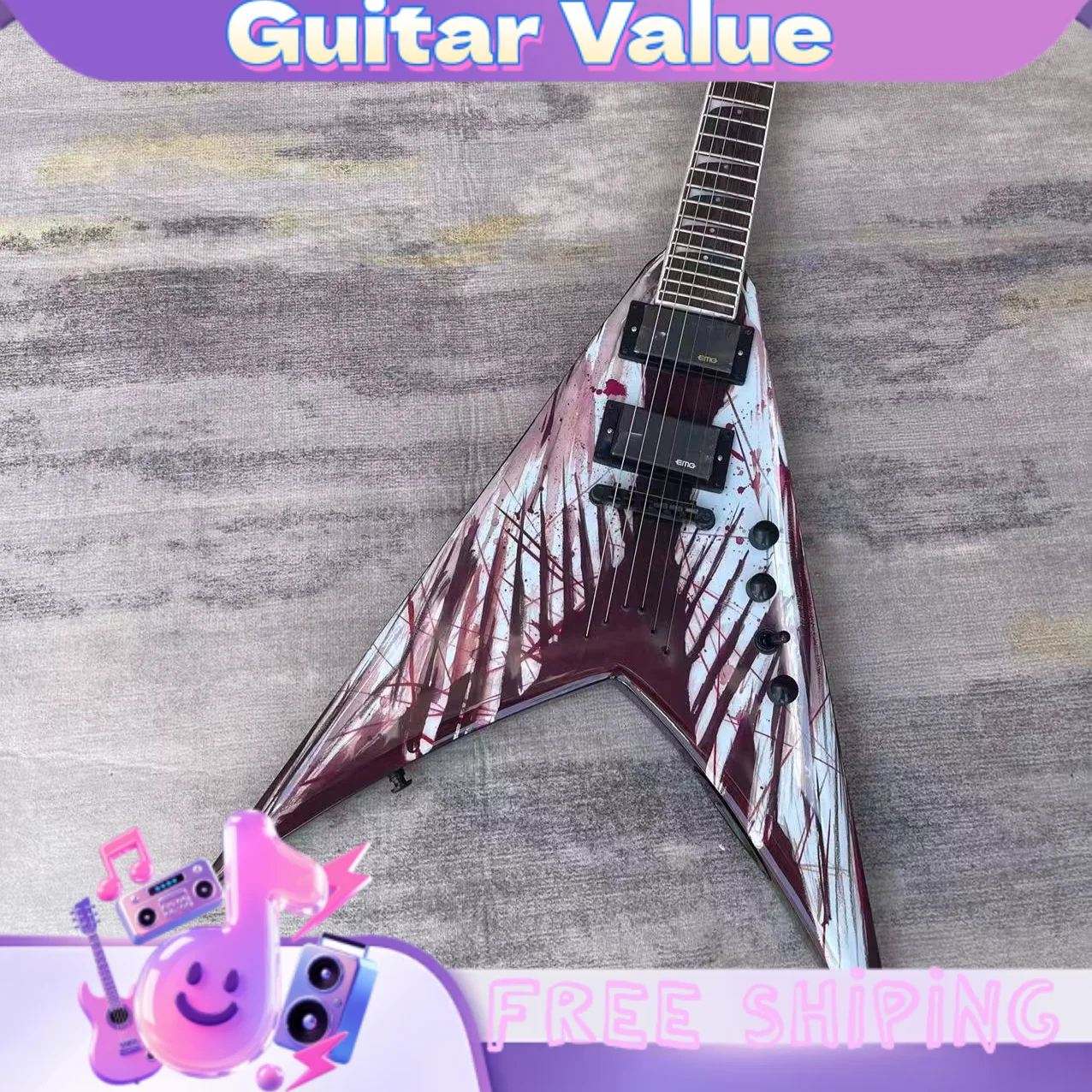 Death Metal Electric Guitar Triangular Tail Body Red Wing Paint Finish HH Sealed Pickups Hardtail Bridge 24 Frets Visual  Sonic
