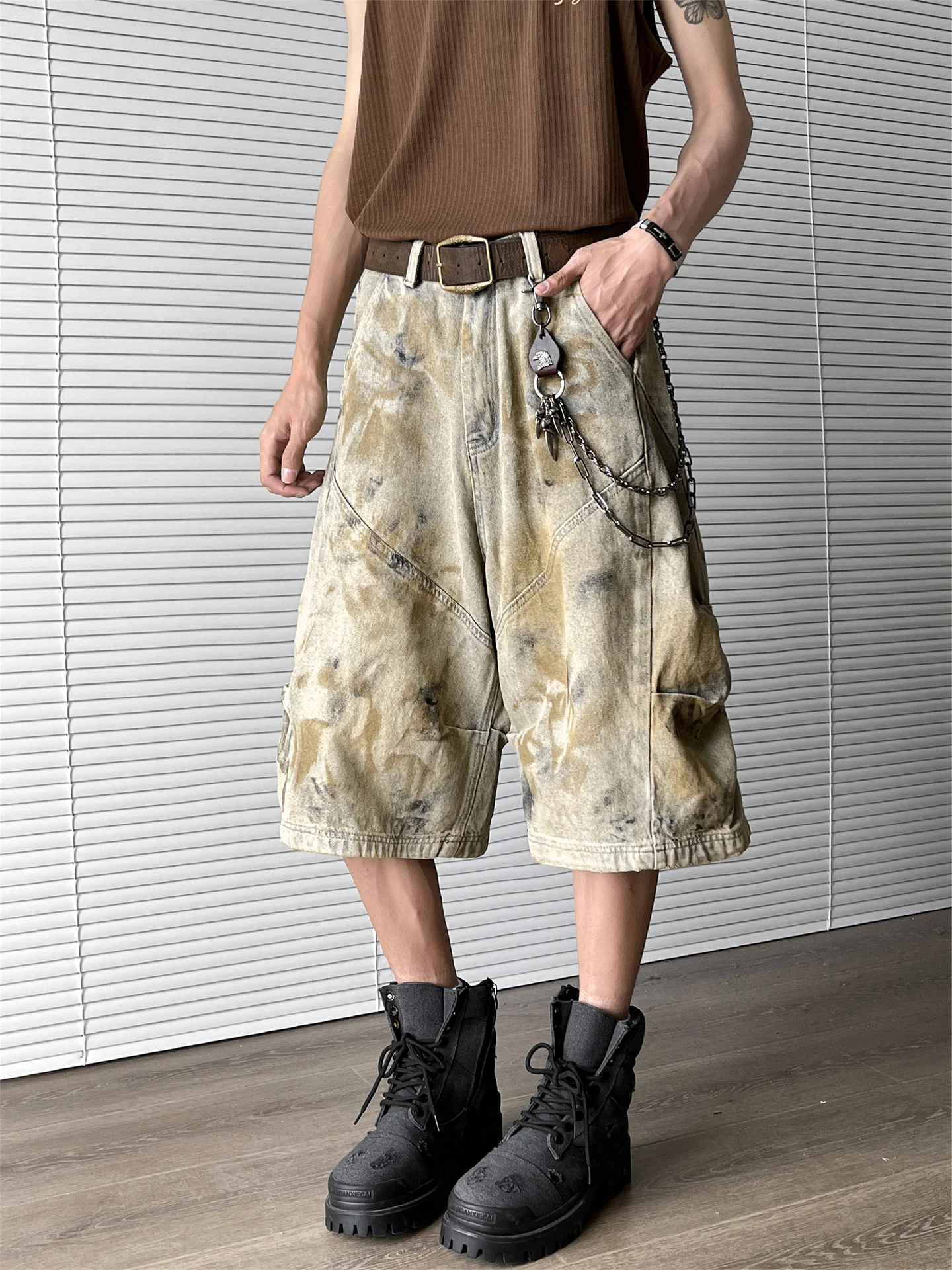 

Retro Sle Men's 7/8 Length Jeans Distred Fabric Knife ape Casual orts Loose Fit Straight Leg Summer Faion