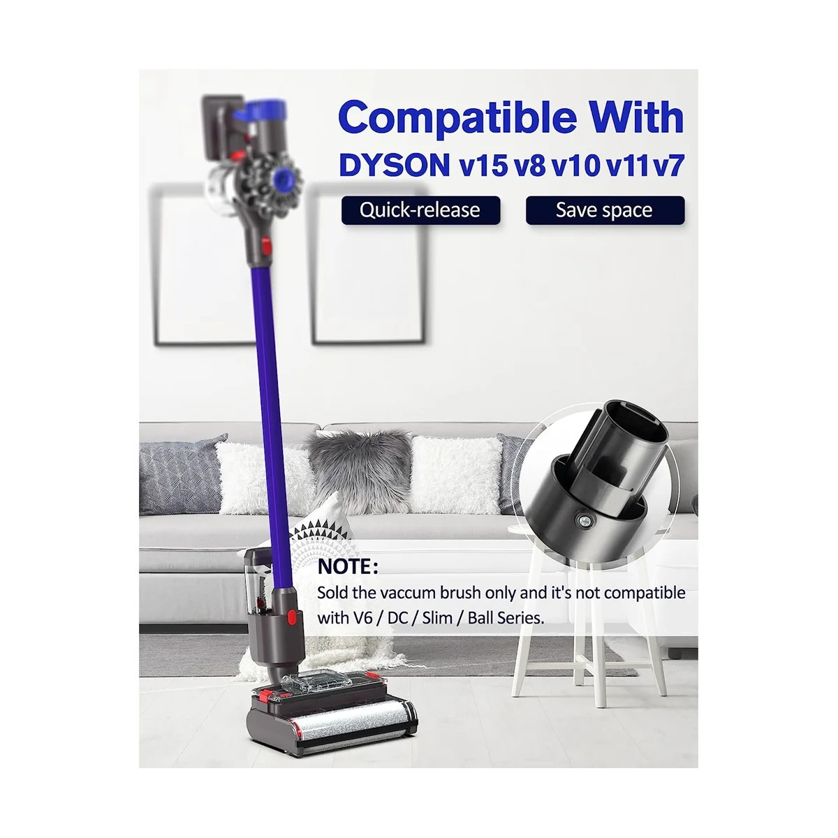 Electric Mopping Head for V15 V8 V7 V10 V11 Vacuum Cleaner, Automatic Cleaning Roller Brush for Hard Floor