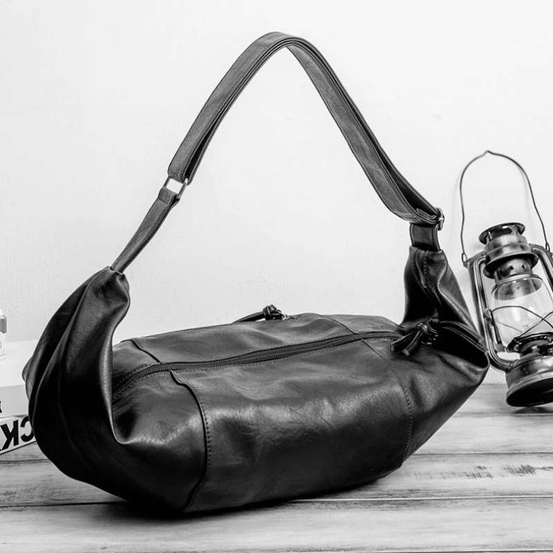 Men Hobos Soft PU Leather Crossbody Bag Korean Style Luxury Designer Men's Casual Large Capacity Personatity Travel Shoulder Bag