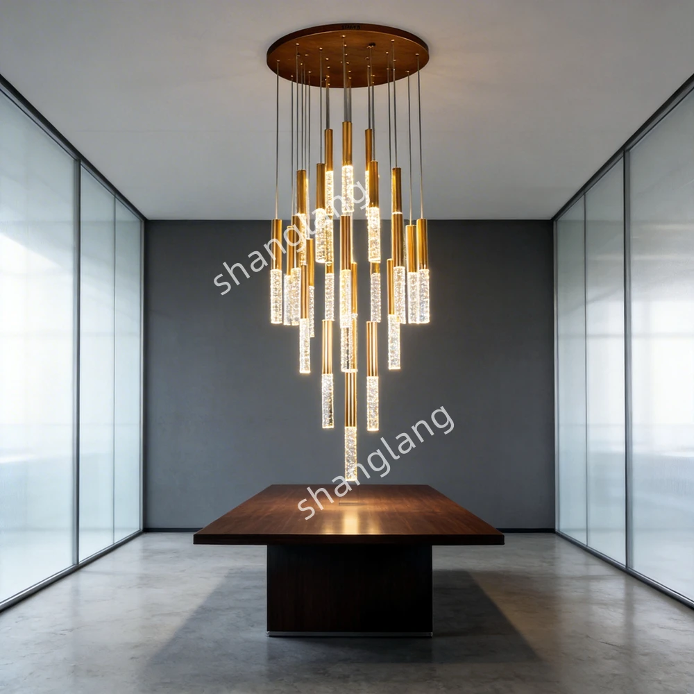 

Современная золотая светодиодная хрустальная люстра для лофта, лестницы, гостиной, в скандинавском стиле, длинный подвесной светильник для кухни