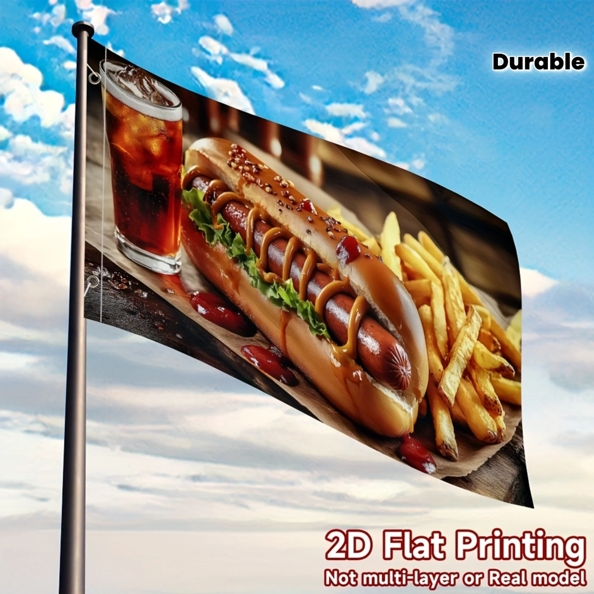Hotdog and Fries Food Themed Polyester Flag 3x5 FT and 4x6FT 2D Flat Printing Durable Outdoor Decoration
