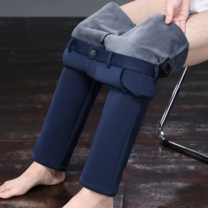 Winddichte Herren Formelle Arbeitshosen Dickes Thermofutter Entspannte Gerade Silhouette Mehrere Größen Geschäftsreise-Hosen – Detail 20