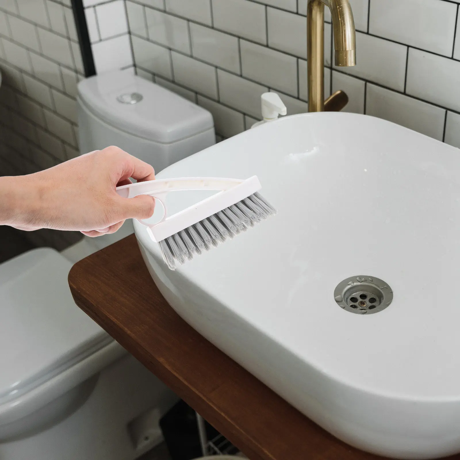 Corner Floor Seam Brush Triangular Design Hard Bristles Ergonomic Handle for Bathroom Cleaning Grout Shower Tile Kitchen Gap
