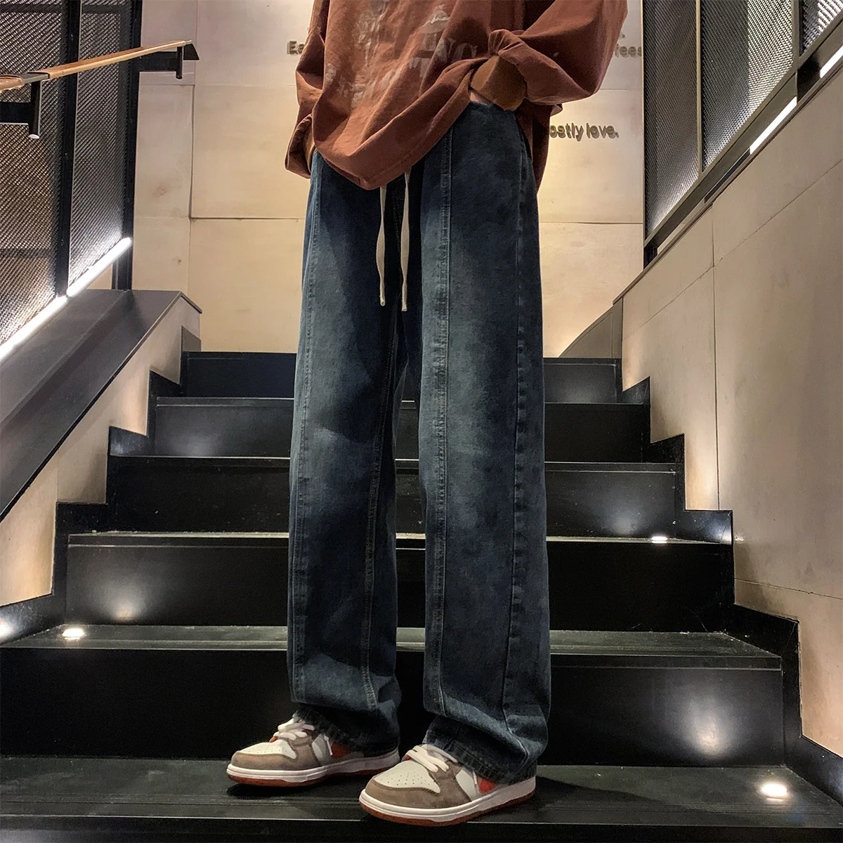 

New American Style Loose Wide Leg Jeans Men's Casual Straight Leg Slim Fit Spring Autumn Fashionable Cotton Denim Pants