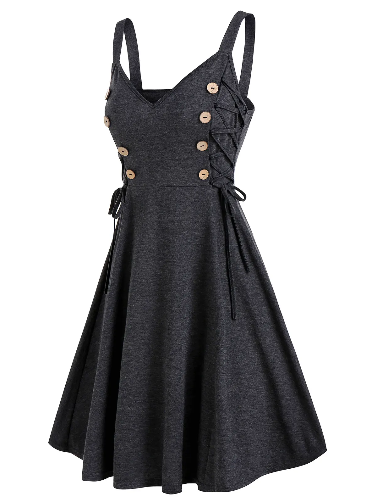Womens Gothic Jurk Met Vetersluiting Met Gesp Kriskras Over Diepe Hals Met Hoge Taille Een Lijn Mini-Jurk Mouwloze Overgooiers Vestidos