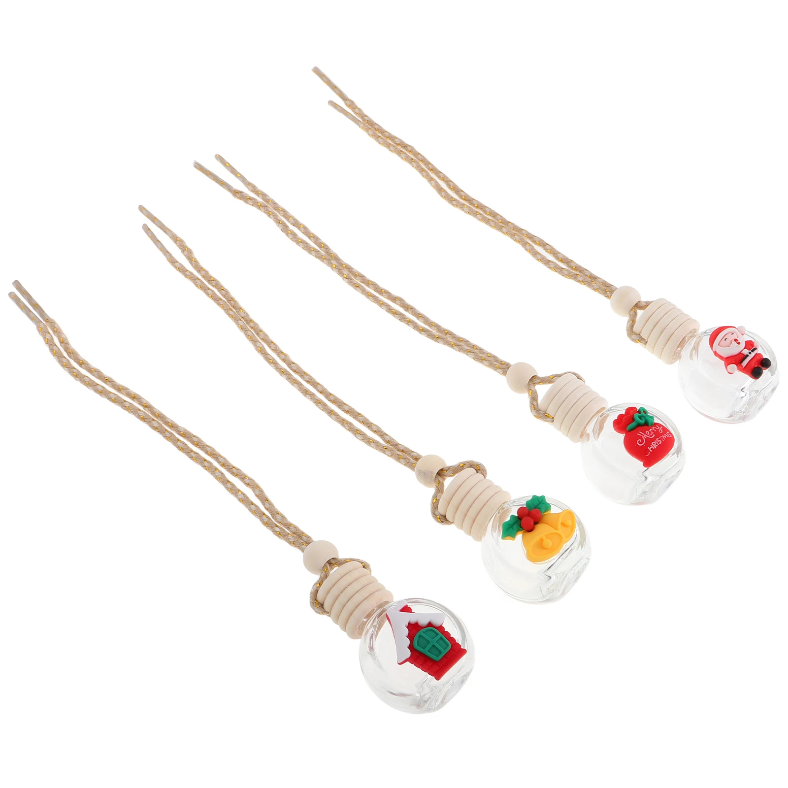 

4Pcs Car Air Freshener Aromatherapy Hanging Bottles Refillable Diffuser Pendant for Essential Oils Christmas Design
