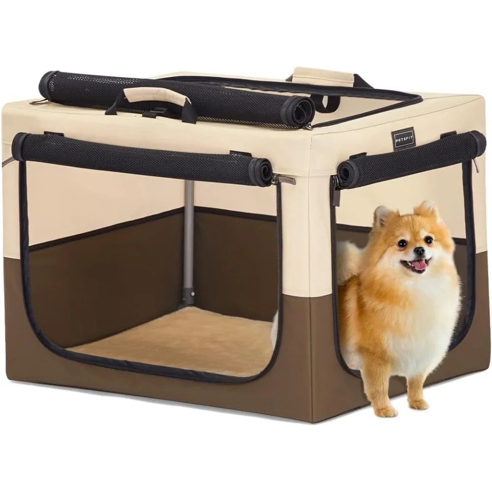 

24 inch Portable Small Dog Crate Adjustable Design Soft Kennel with Chew Proof Mesh Windows & Thicken Mat for Travel