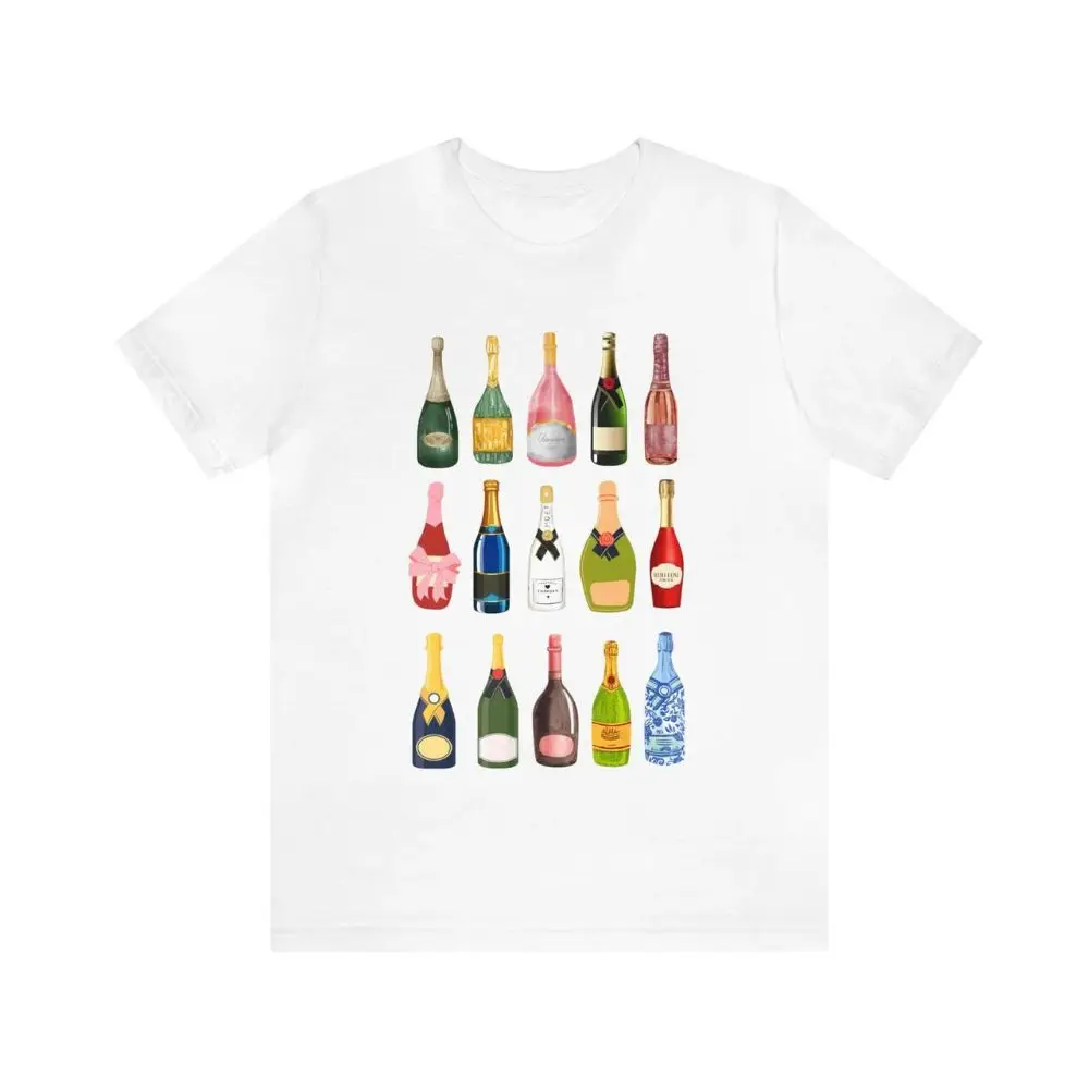 Y2k Champagne Water Bottle T-shirt Casual Crew-Neck Harajuku Street T Shirt New 2024 Women Tee Pink Girly Summer Clothes Tops 