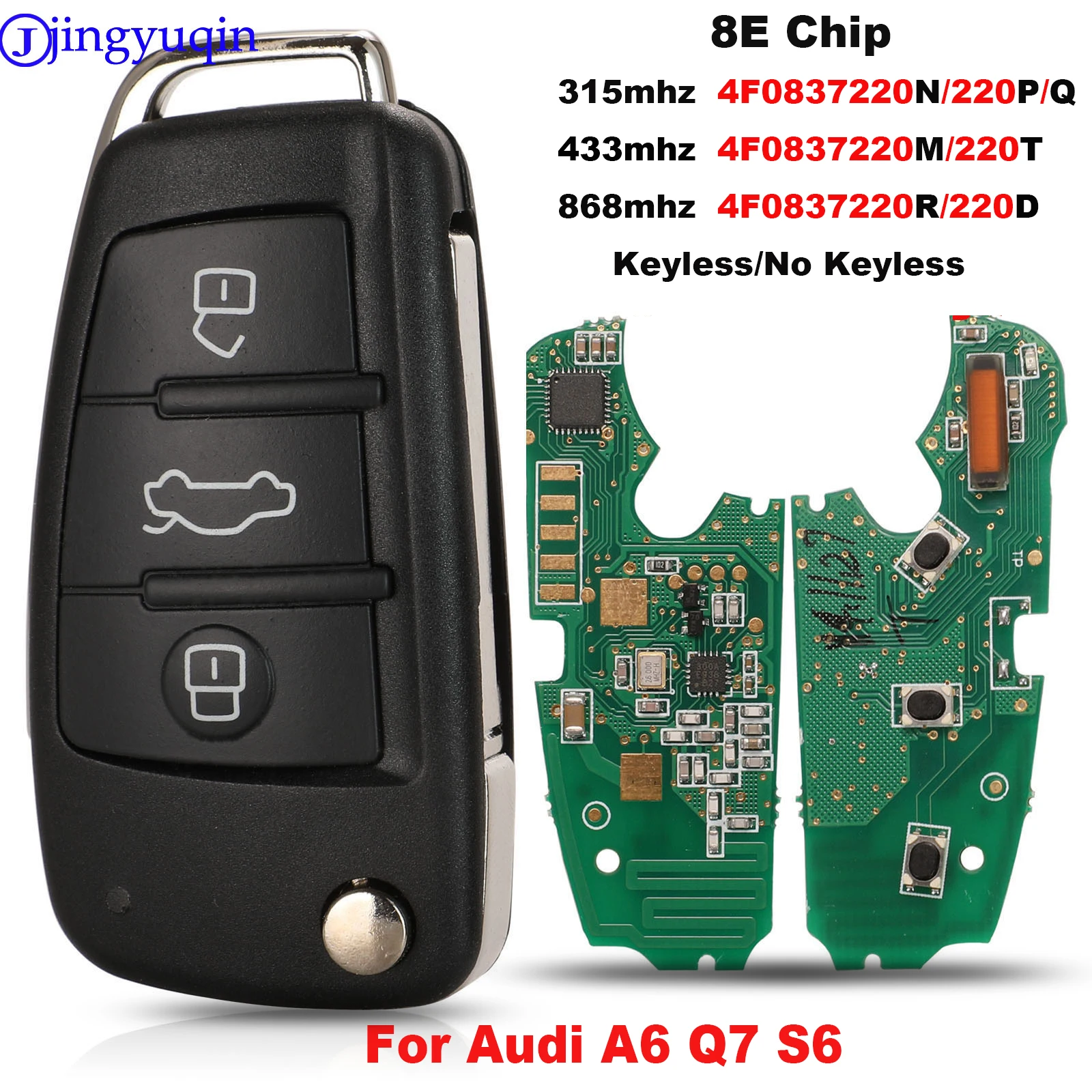 jingyuqin MQB Semi Intelligent Remote Key 3 Button Folding Flip Smart Car Key Fob For Audi A6 A6L Q7 S6 315/433/868Mhz