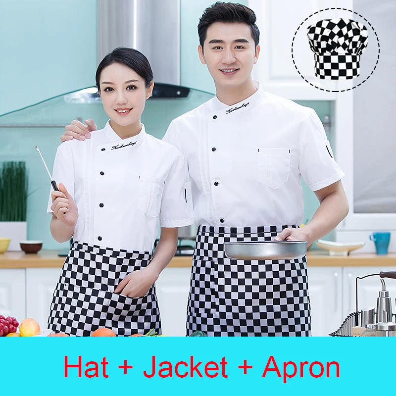 Kitchen Clothes Hotel Work Uniforms for Wome Catering Men's Chef Jacket Bakery Cook Cooking Hat Cafe Bar Waiter Apron