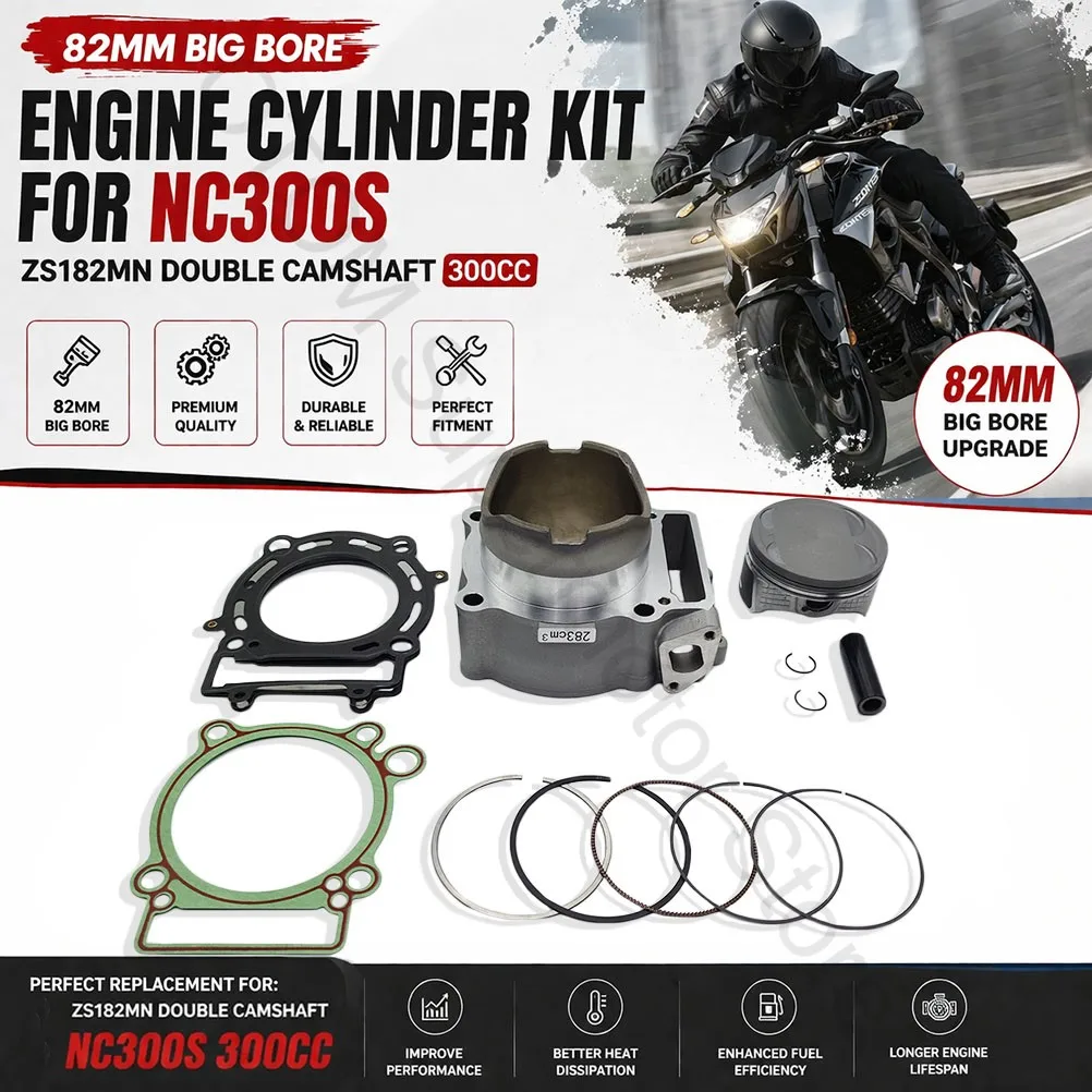 ZS182MN Motorcycle Cylinder Kit 82mm Cylinder Block Piston Pin Ring Gasket For ZONGSHEN NC300S Double Camshaft 300cc Engine Part
