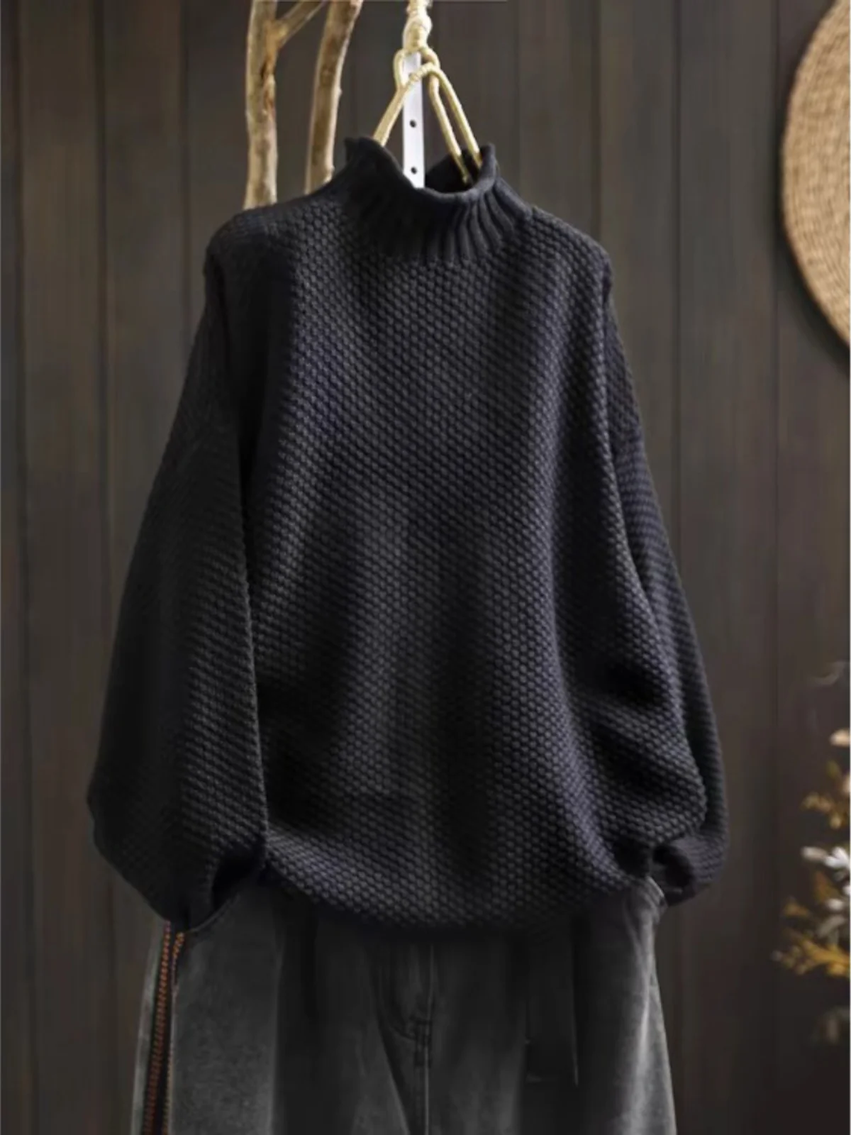 Prendas de punto informales de algodón para mujer, suéter largo de ocio de otoño con cuello alto, talla grande, MM, Boting irt