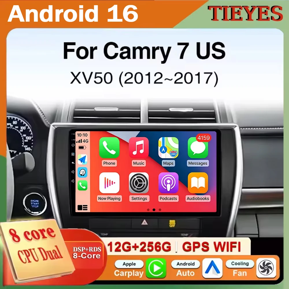 For Toyota Camry 7 XV50 XV55 US Version 2012-2017 Android 16 Car Radio Multimedia Player Android Auto Carplay Head Unit Navigati