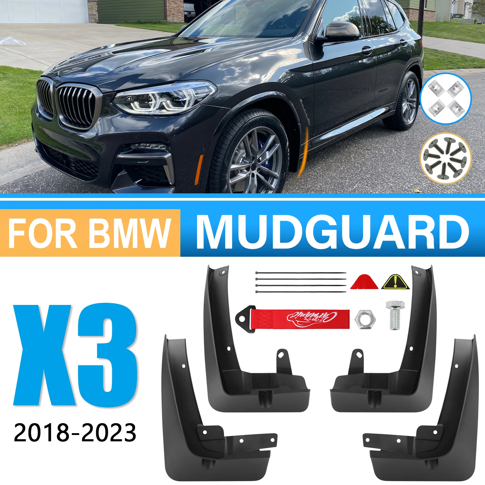 

Mud Flaps Splash Guards For BMW X3 G01/G01 M Sport Sport Utility 2018-2023 Front Rear Mudguard With Tow Strap Car Accessories