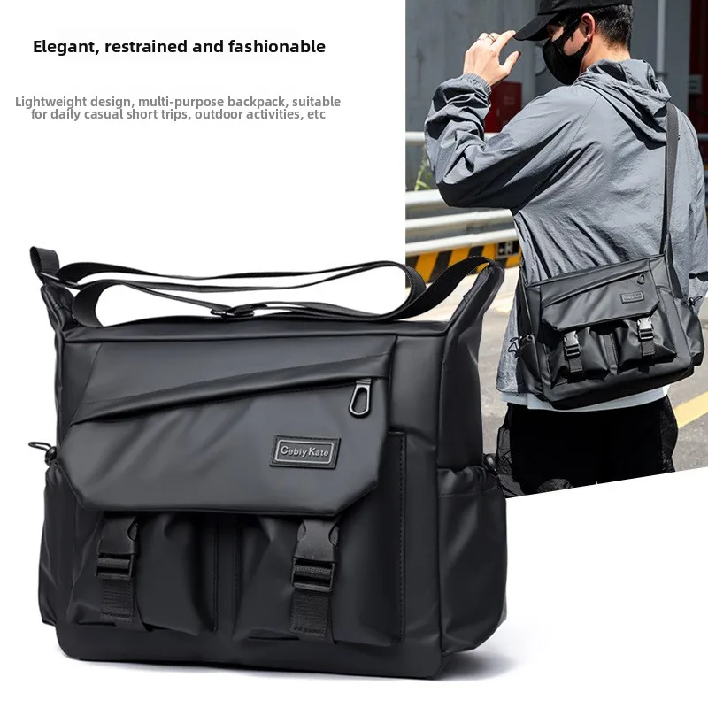 

Men's new fashion trend shoulder bag waterproof and tight buckle multi-pocket casual messenger bag unisex flip large capacity