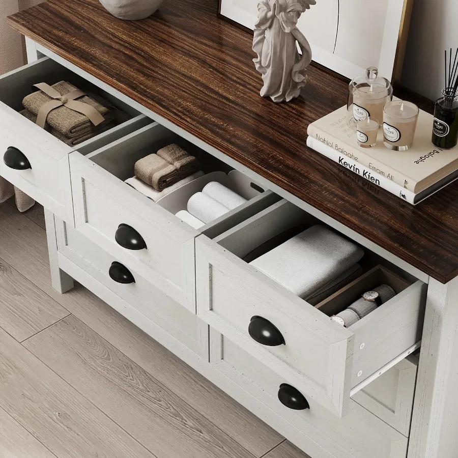 طقم خزانة مكون من قطعتين لغرفة النوم وخزانة مزرعة واحدة مع 7 أدراج وخزانة طويلة واحدة مع خزانة ذات أدراج ومنظم للأدراج #6